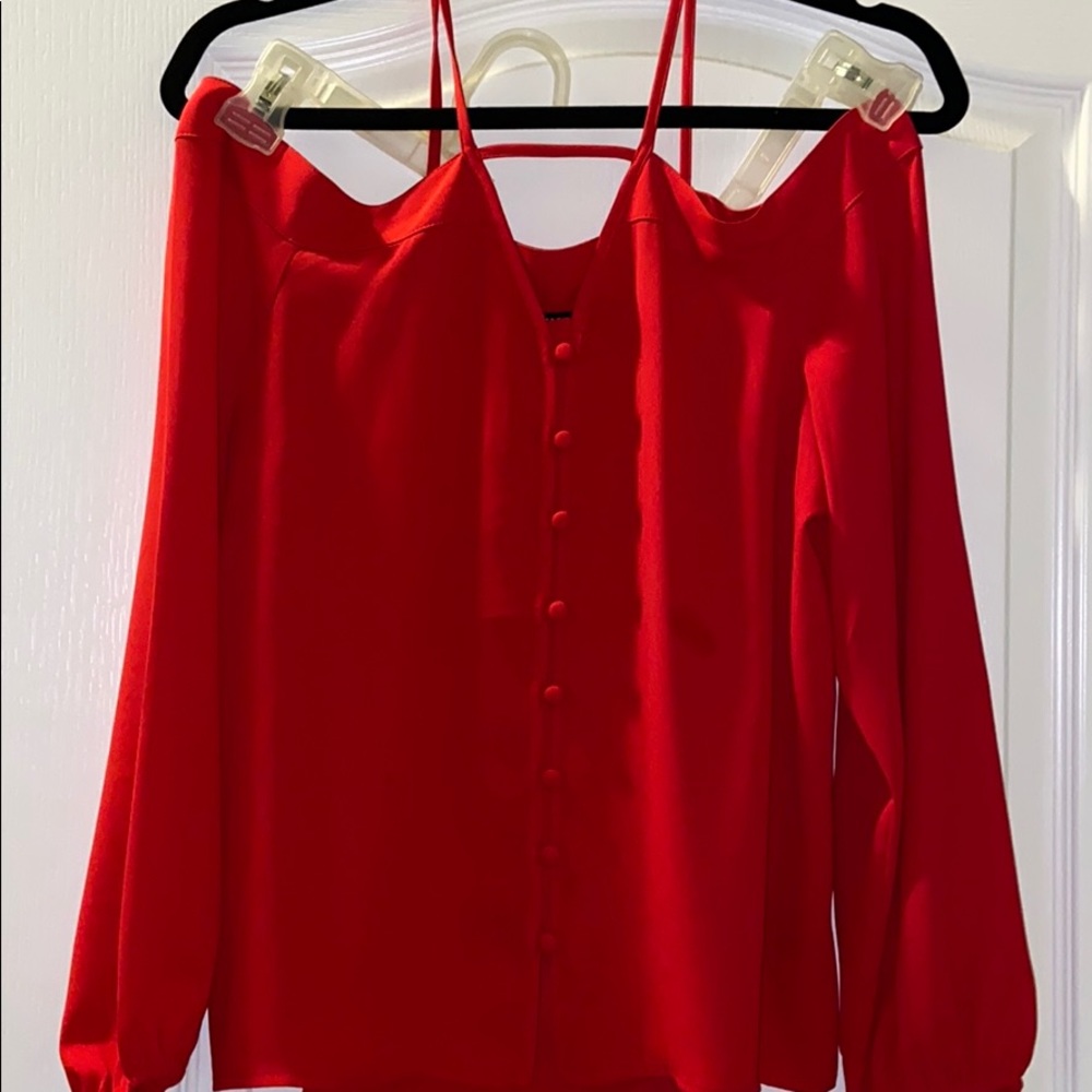 EXPRESS Red cold shoulder blouse